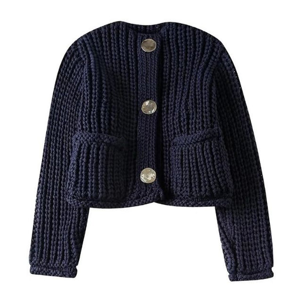 WW | Grobstrick-Strickjacke mit großen Knöpfen