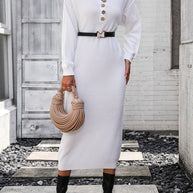 WW | Schicker Herbst Sweatkleid mit Knopfdetail für Frauen