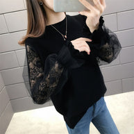 Damen Pullover mit transparenten, voluminösen Ärmeln WW