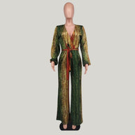 WW | Metallic-Plissee-Jumpsuit mit weitem Bein und Gürtel