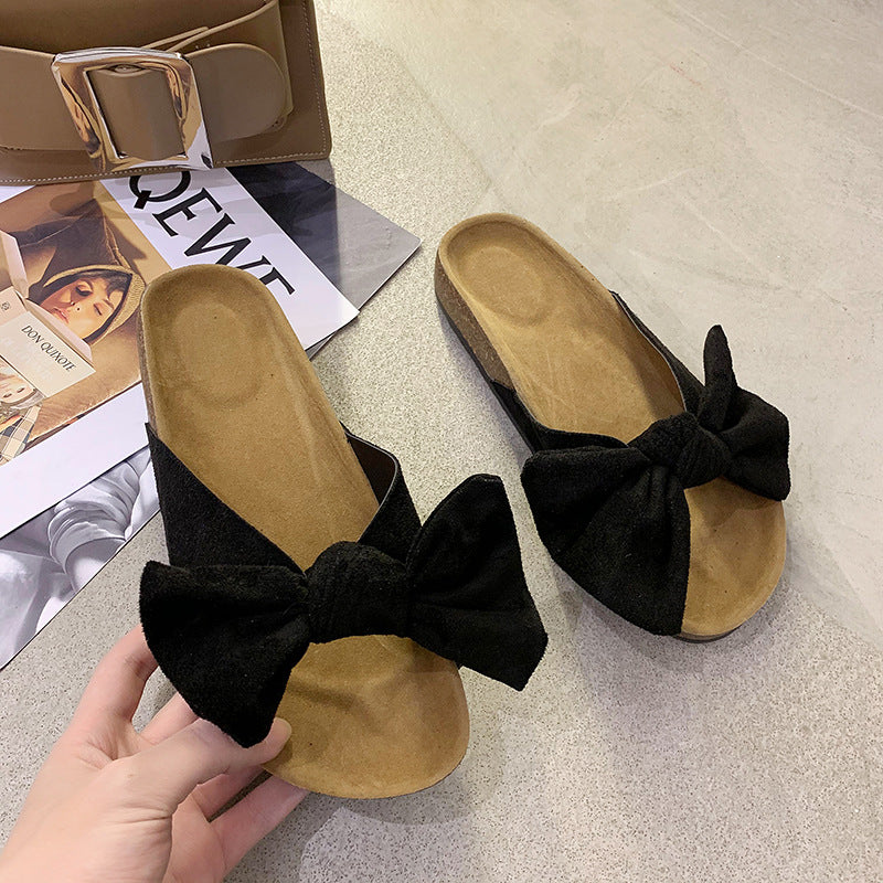 WW | Luxuriöse Wildleder Hausschuhe mit Schleife Beige