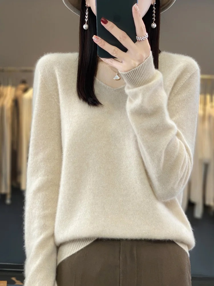W&W Mode | Cashmere Pullover Damen Eleganter V-ausschnitt, Weich & Komfortabel