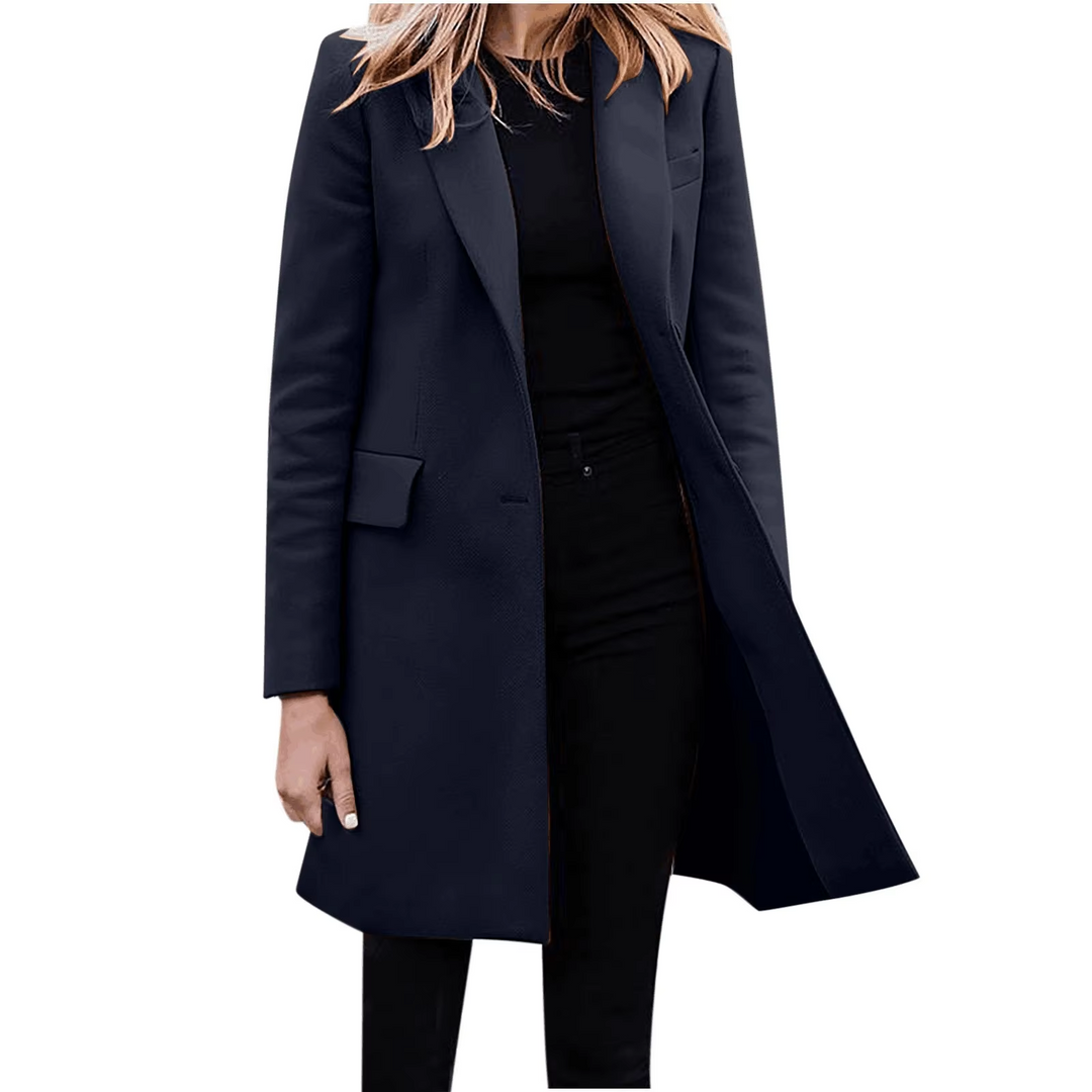 W&W Mode | Damen Slim Fit Mantel Jacke, Ein Knopf Wolle Mix Lange Jacke