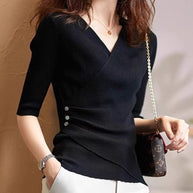 WW | Casual V-Ausschnitt Unifarben Stricktop Grün