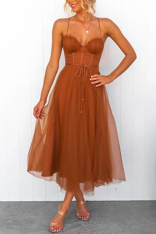 WW | Rosiedress Offene Rücken Taillierte Swing Maxi Cami Tüll Kleid