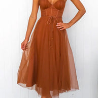 WW | Rosiedress Offene Rücken Taillierte Swing Maxi Cami Tüll Kleid