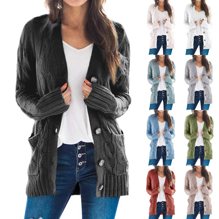 W&W Mode | Stylische Lange Strickjacke Für Damen Mit Knopfleiste