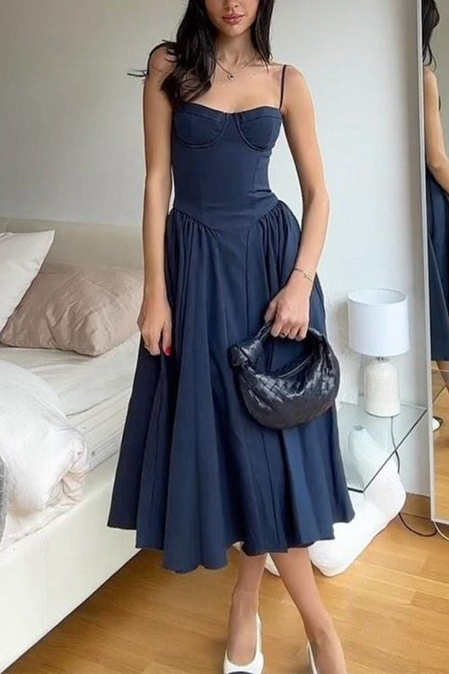 WW | Rosiedress Spaghetti-Träger Pocketed Korsett Swing Midi Kleid