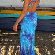 WW | Scoop Neck Rückenfreies Criss Cross Tie Dye Maxikleid