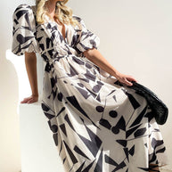 WW | Real Love Print Puffärmel Maxi Kleid