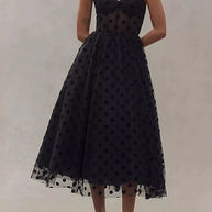 WW | Rosiekleid V-Ausschnitt Polka Dot Mesh A-Linie Midi Cami Kleid