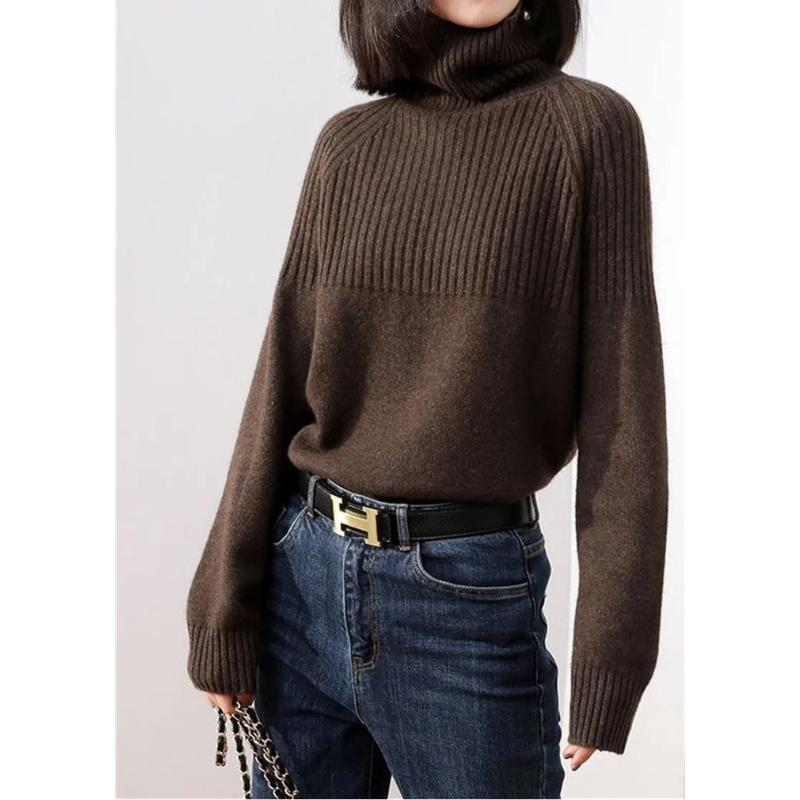 WW | Damen Rollkragenpullover Gerippte Akzent Weich und Warm Rollkragenpullover Damen