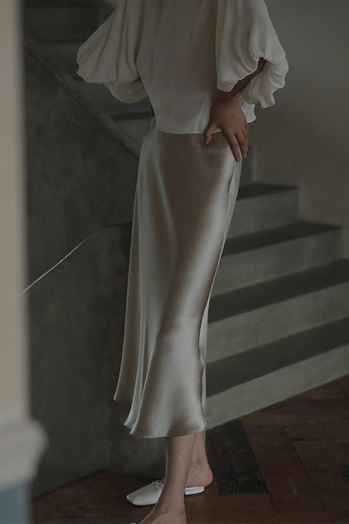 Damen-Satinrock mit hoher Taille und Midi-Länge