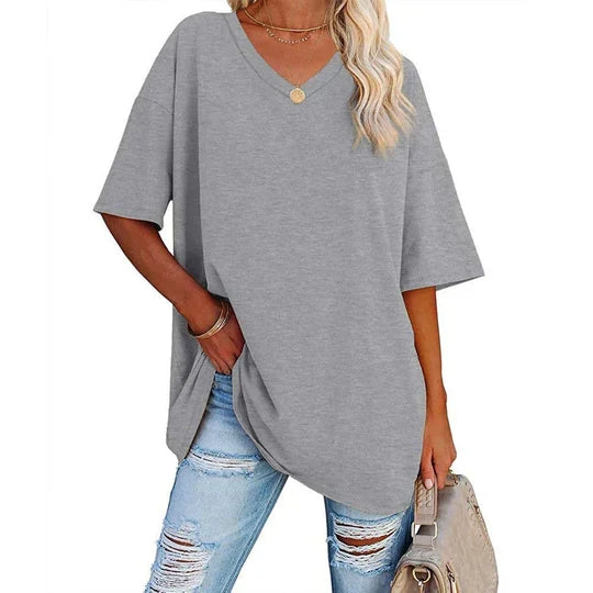 W&W Mode | Lässiges T-shirt Mit Übergröße V-ausschnitt Für Damen