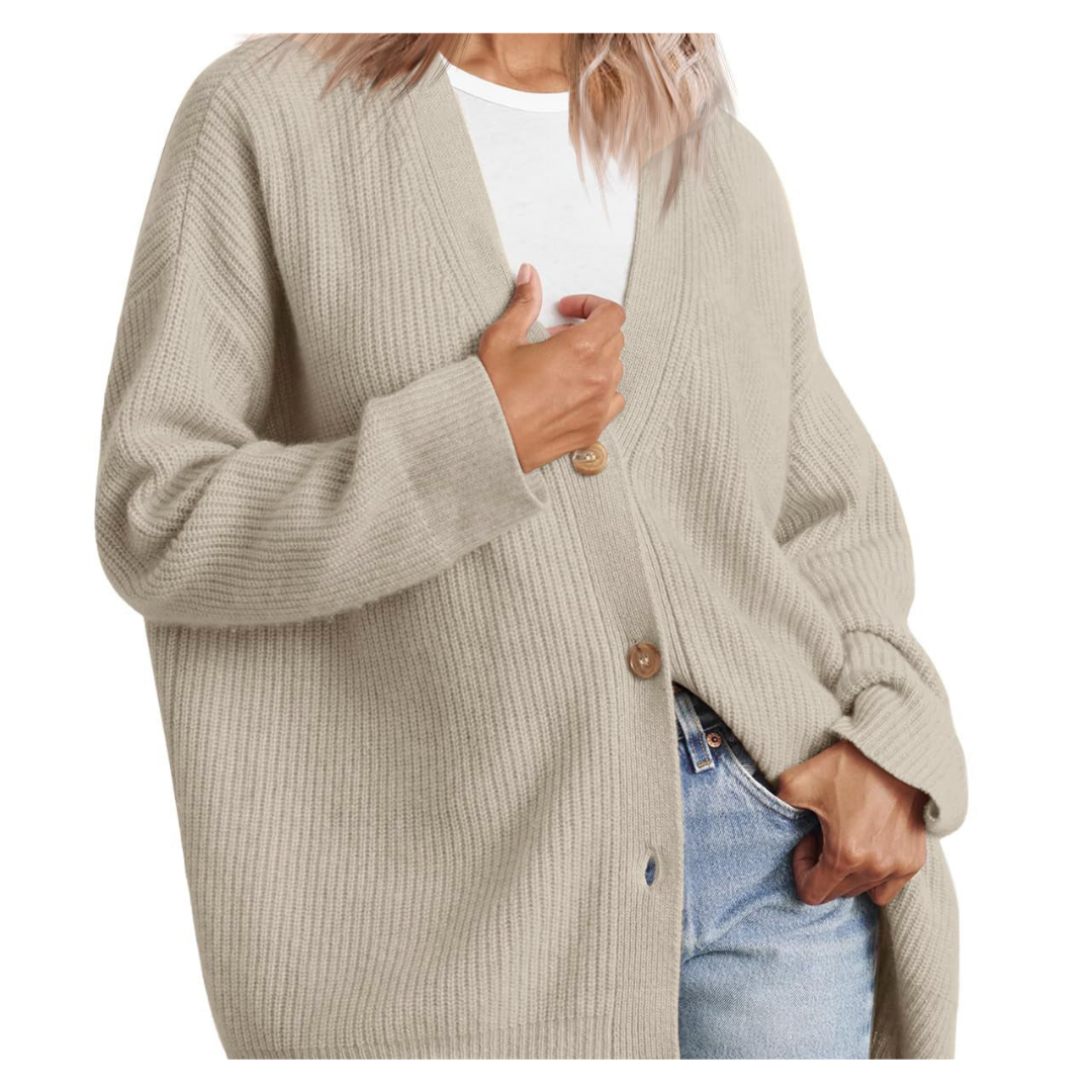 WW | Schicke Übergroße Strickjacke Mit Knöpfen Für Damen