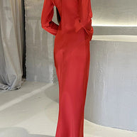WW | Rosiedress Rundhals Lange Ärmel Satin Maxi Partykleid