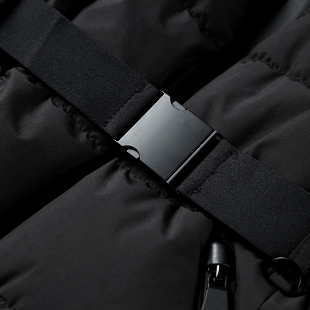 W&W Mode | Schwarze Wasserdichte Gesteppte Jacke mit Hohem Kragen und Gürtel