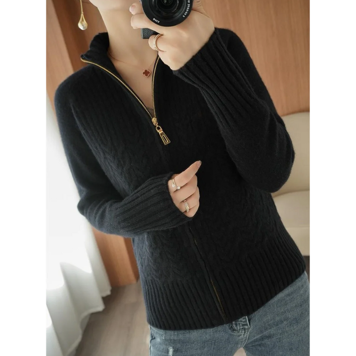 W&W Mode | Gestrickte Jacke Damen Mit Reißverschluss Und Kabelstrickdetails