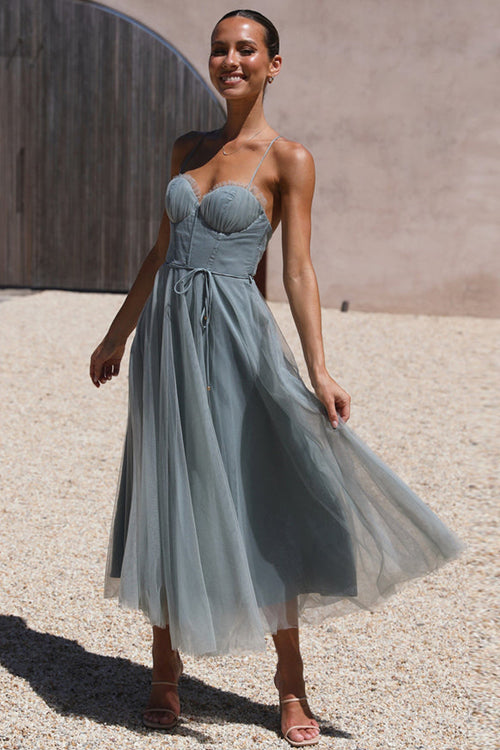 WW | Rare Beauty Tüll Rückenfreies Midi Kleid