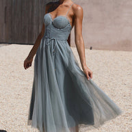 WW | Rare Beauty Tüll Rückenfreies Midi Kleid