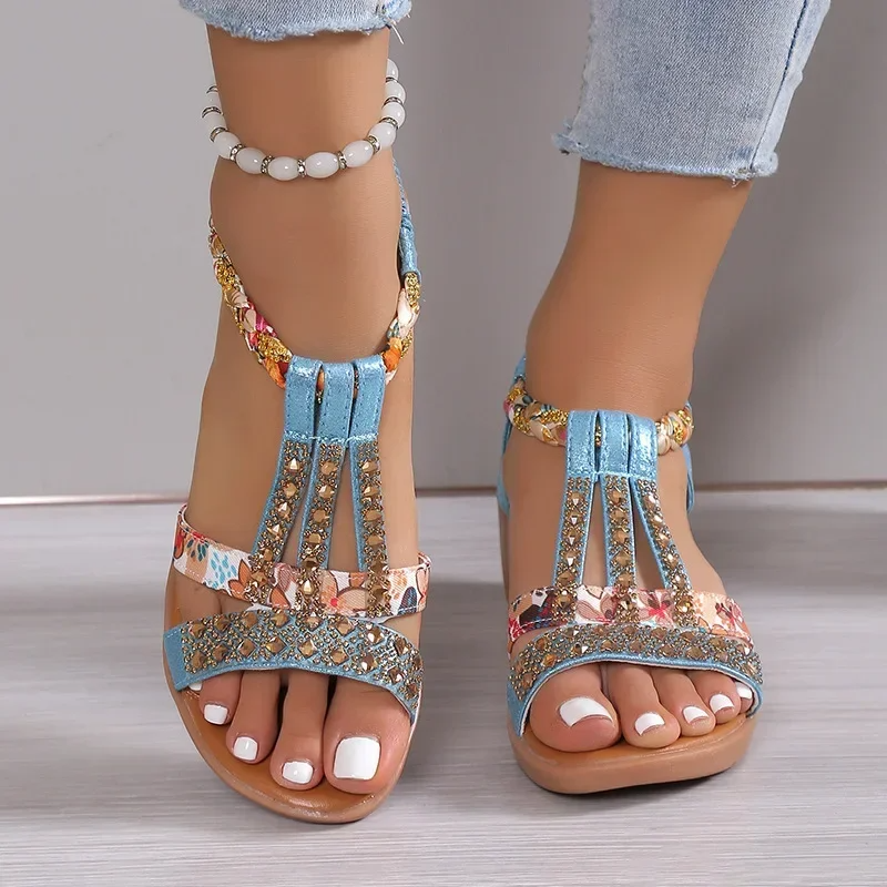 WW | Keilabsatz Sandalen Sommer Bohème Strass Lässig