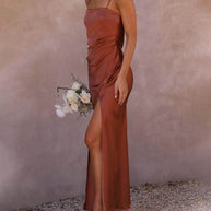 WW | Satinierte Spaghettiträgerkleid mit Schlitz für Damen