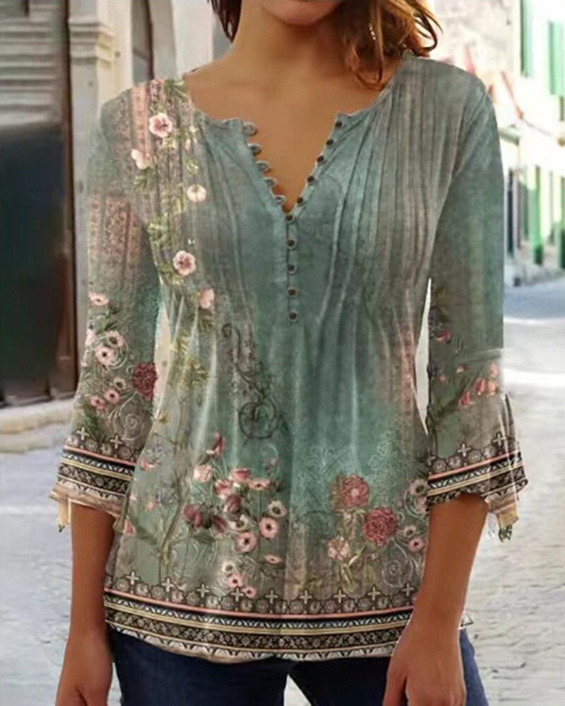 WW | Blumen gestickte Bluse mit Ärmeln für Frauen