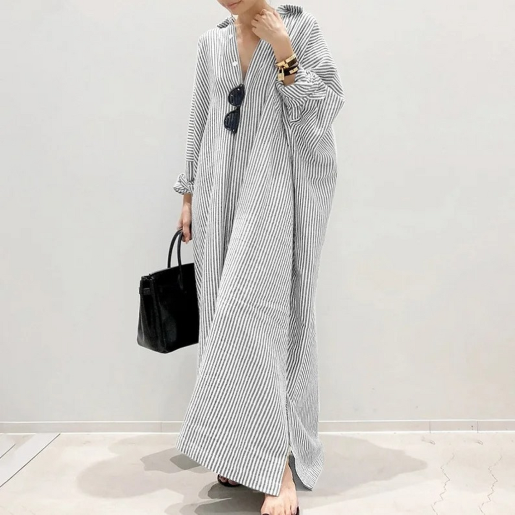 WW - elegantes gestreiftes Blusenkleid mit Knöpfen