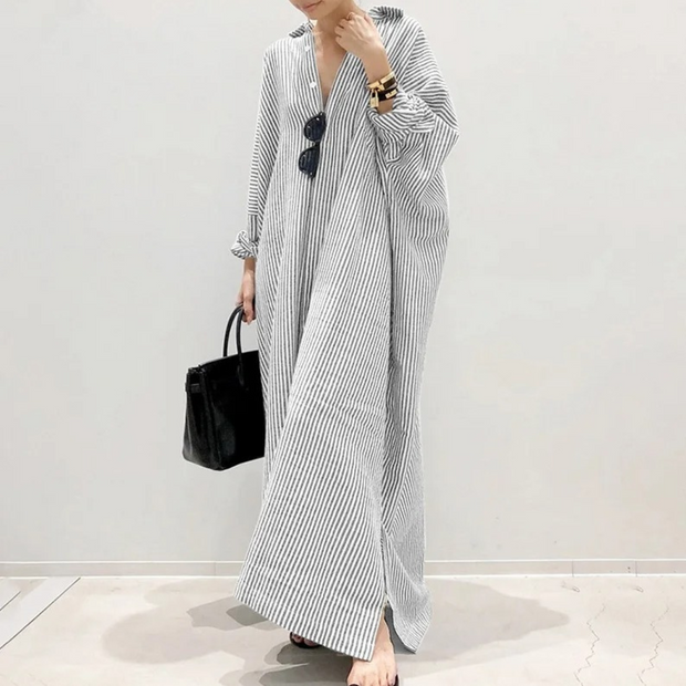 WW - elegantes gestreiftes Blusenkleid mit Knöpfen