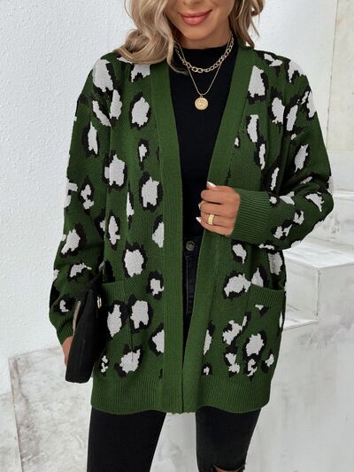 WW | Leopard Offene Front Gesenkte Schulter Cardigan