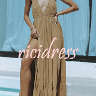 WW – Neckholder-Maxikleid aus Leinenmischung mit rückenfreiem Schlitz