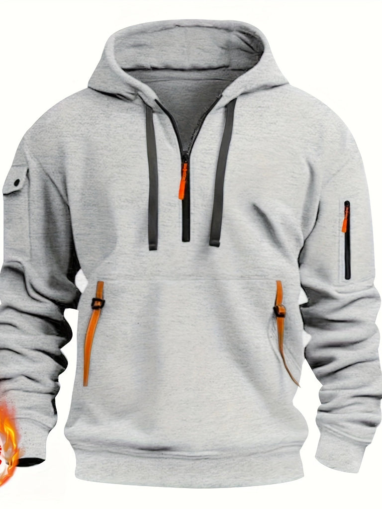 WW | Street Style Herren Fleece gefütterter Hoodie mit mehreren Reißverschlusstaschen