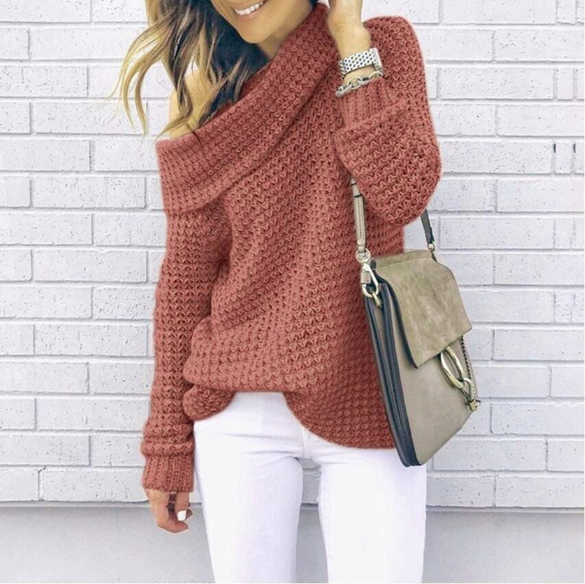 Damen Strickpullover mit schulterfreiem Design und strukturierter Textur WW