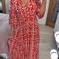 WW Kleid | Modisches Maxikleid mit V-Ausschnitt und Blumenmuster für Frauen