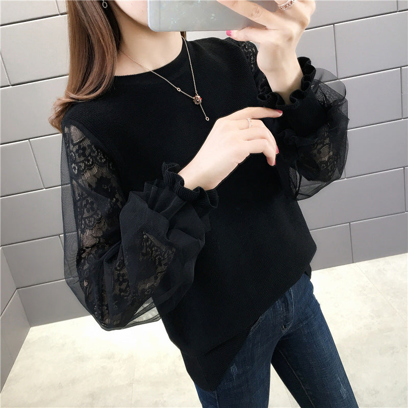 Damen Pullover mit transparenten, voluminösen Ärmeln WW