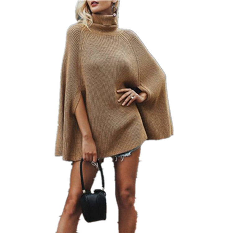 Damen Strickponcho mit dekorativem Rollkragen und eleganter Struktur WW