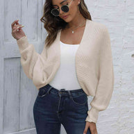 WW | Bat Sleeve Offene Front Kurze Strickjacke