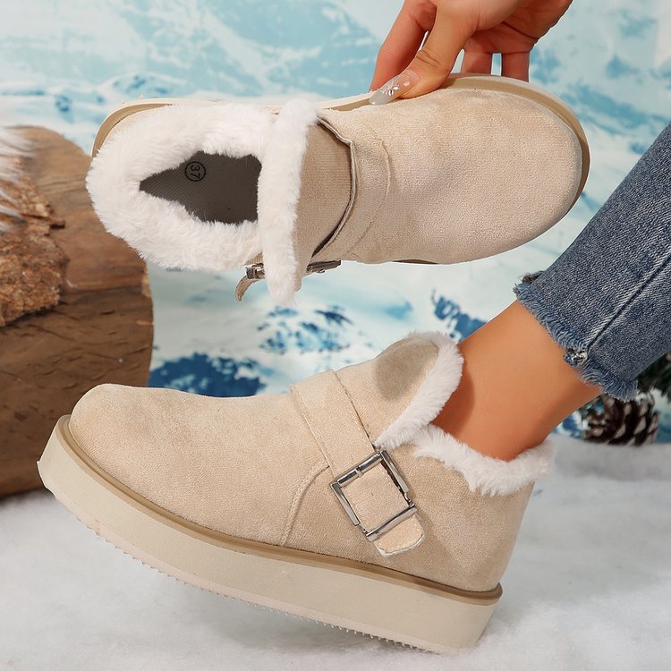 Wolff | Damen Slippers - beige Winterstiefel mit Plüschfutter, verstellbarem Riemen und robuster Sohle