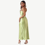 WW | Blume Bootsausschnitt Hoher Schlitz Satin Schlank Garten Party Slip Maxikleider