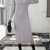WW | Schicker Herbst Sweatkleid mit Knopfdetail für Frauen