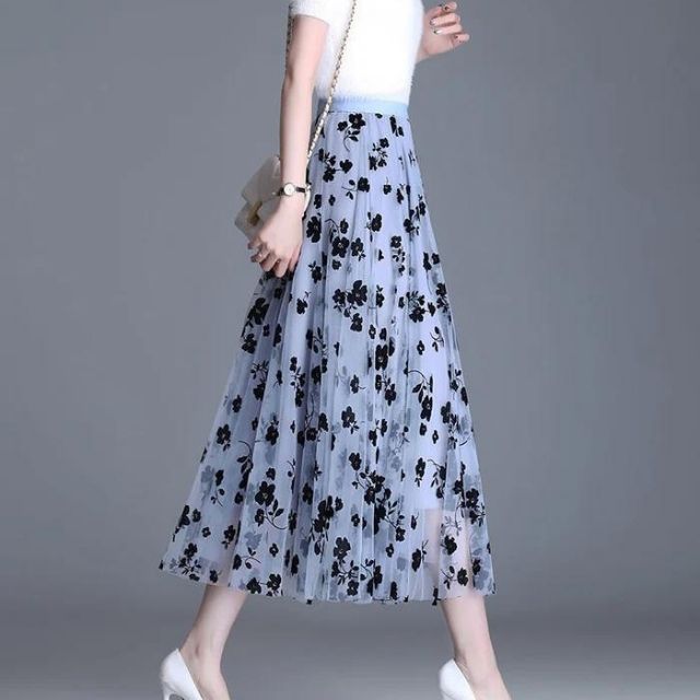 W&W Mode | Eleganter Maxirock aus Mesh mit Blumenmuster