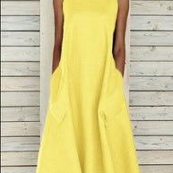 Damen lässiges Midi-Kleid mit tiefem Ausschnitt und praktischen Taschen WW