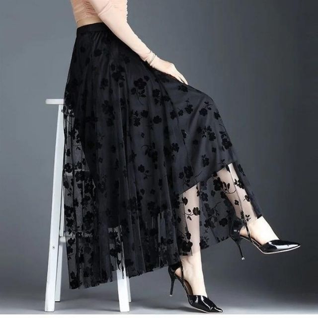 W&W Mode | Eleganter Maxirock aus Mesh mit Blumenmuster