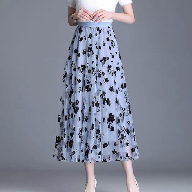 W&W Mode | Eleganter Maxirock aus Mesh mit Blumenmuster