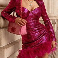 WW | Tanze Durch Die Nacht Pailletten Feder Party Kleid
