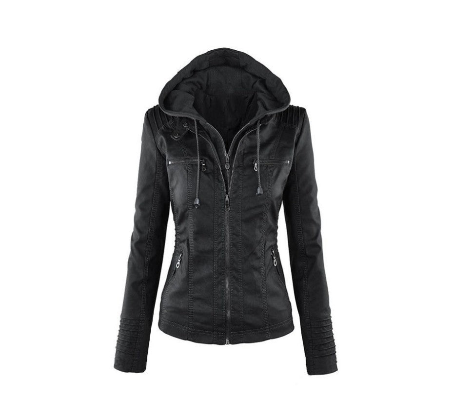 WW | Damen Lederjacke Mit Kapuze