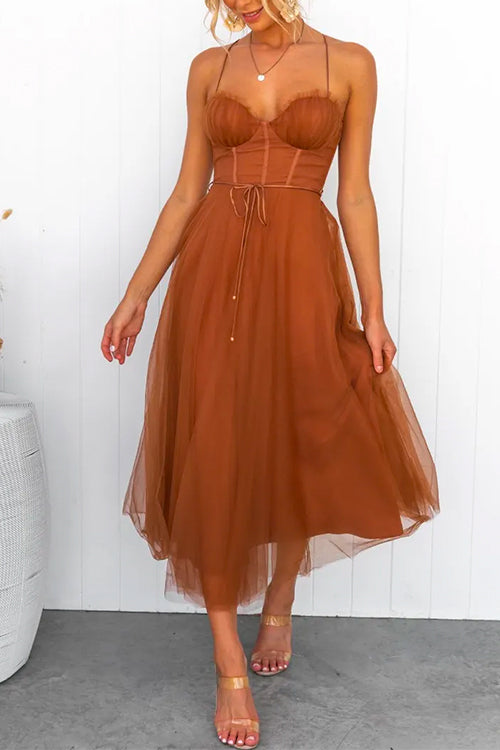 WW | Rosiedress Offene Rücken Taillierte Swing Maxi Cami Tüll Kleid