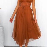 WW | Rosiedress Offene Rücken Taillierte Swing Maxi Cami Tüll Kleid