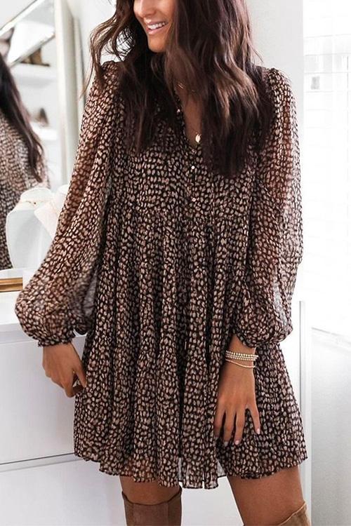 WW | Rosiedress V-Ausschnitt Leoparden-Swing-Minikleid