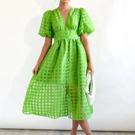 WW | Puffärmel Midi-Kleid